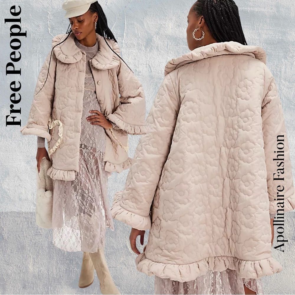 Free People by Dreamers Rebels Heart Puffer Coat in Blush Medium New